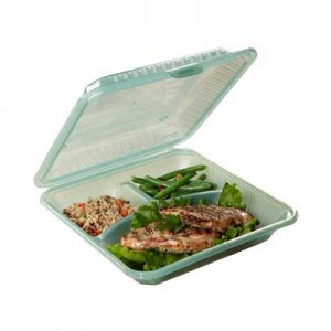 Takeout Container, 9"x9", 3-Section, Jade