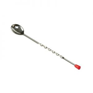 Spoon, Bar, 11", Twisted, Red Plastic Tip, Stainless Steel