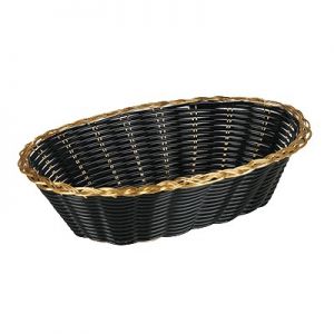 Bread Basket, 9½"x6¾"x2¾", Oval, BK w/ Gold Trim