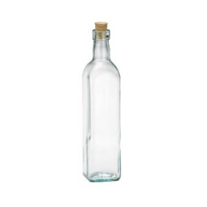 Olive Oil Bottle, 16oz, Square, Green Glass,w/Cork